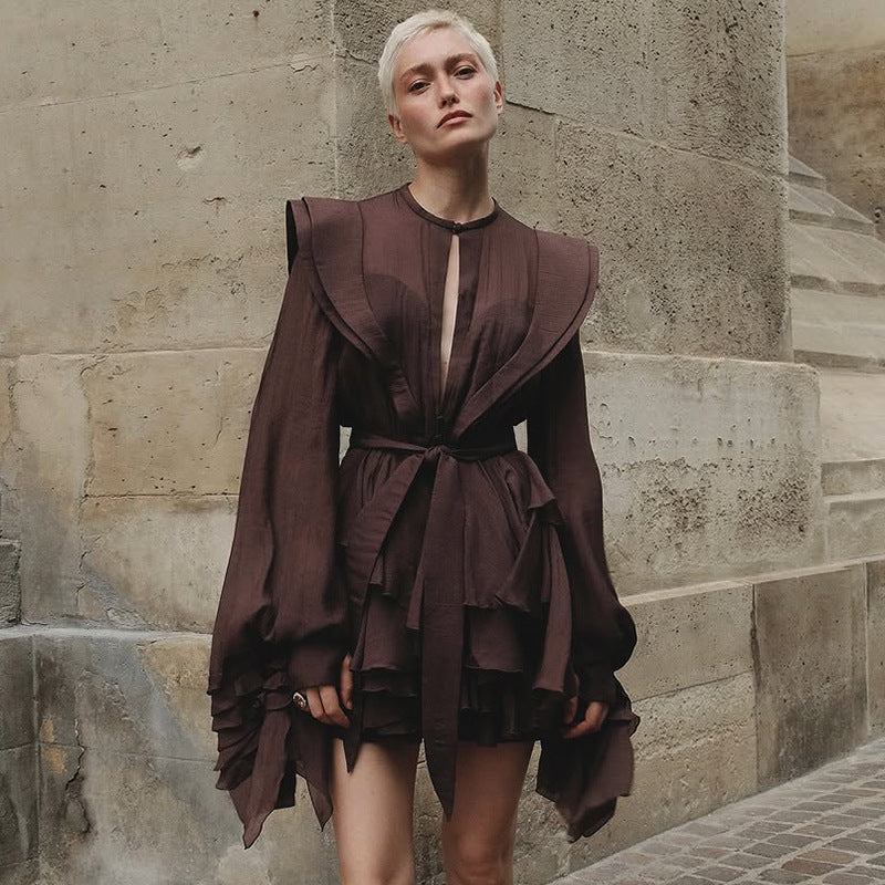 Damen Rüschenkleid mit exzentrischen Ärmeln WW