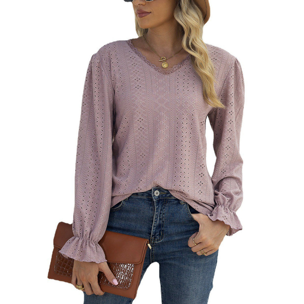 Damen Bluse mit feinem Lochmuster und voluminösen Ärmelabschlüssen WW
