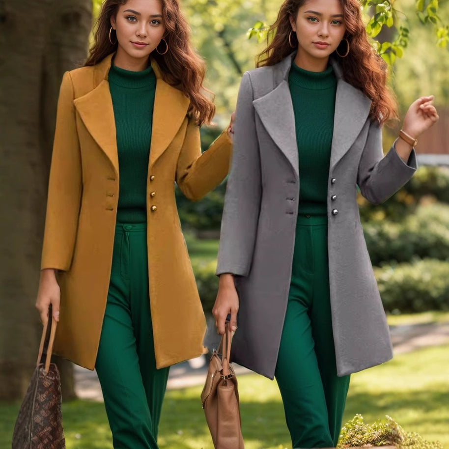 Damen stilvoller und eleganter Blazer-Mantel mit breitem Revers WW