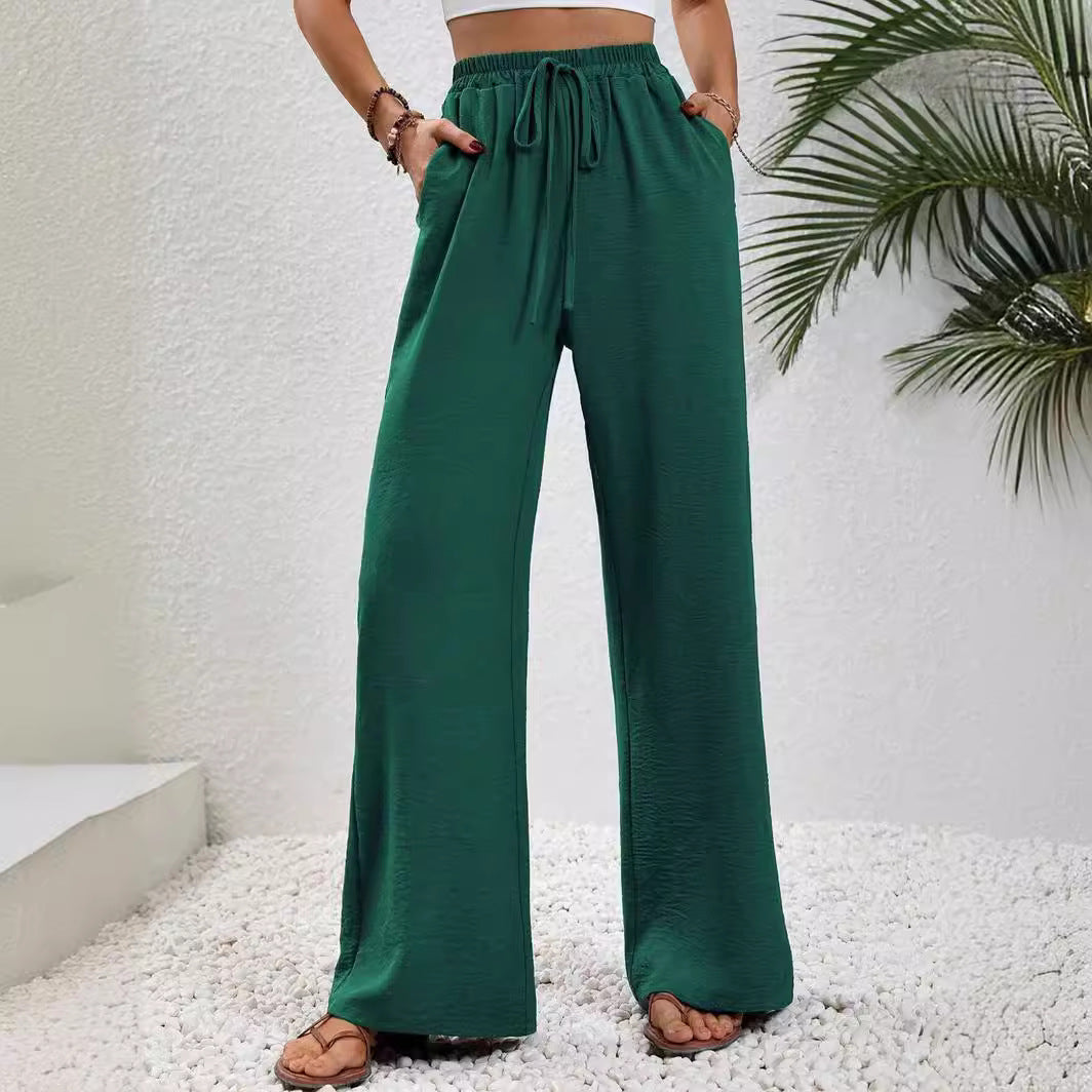 Damen elegante weite Hose aus leichtem Baumwollgemisch mit Gummizug WW