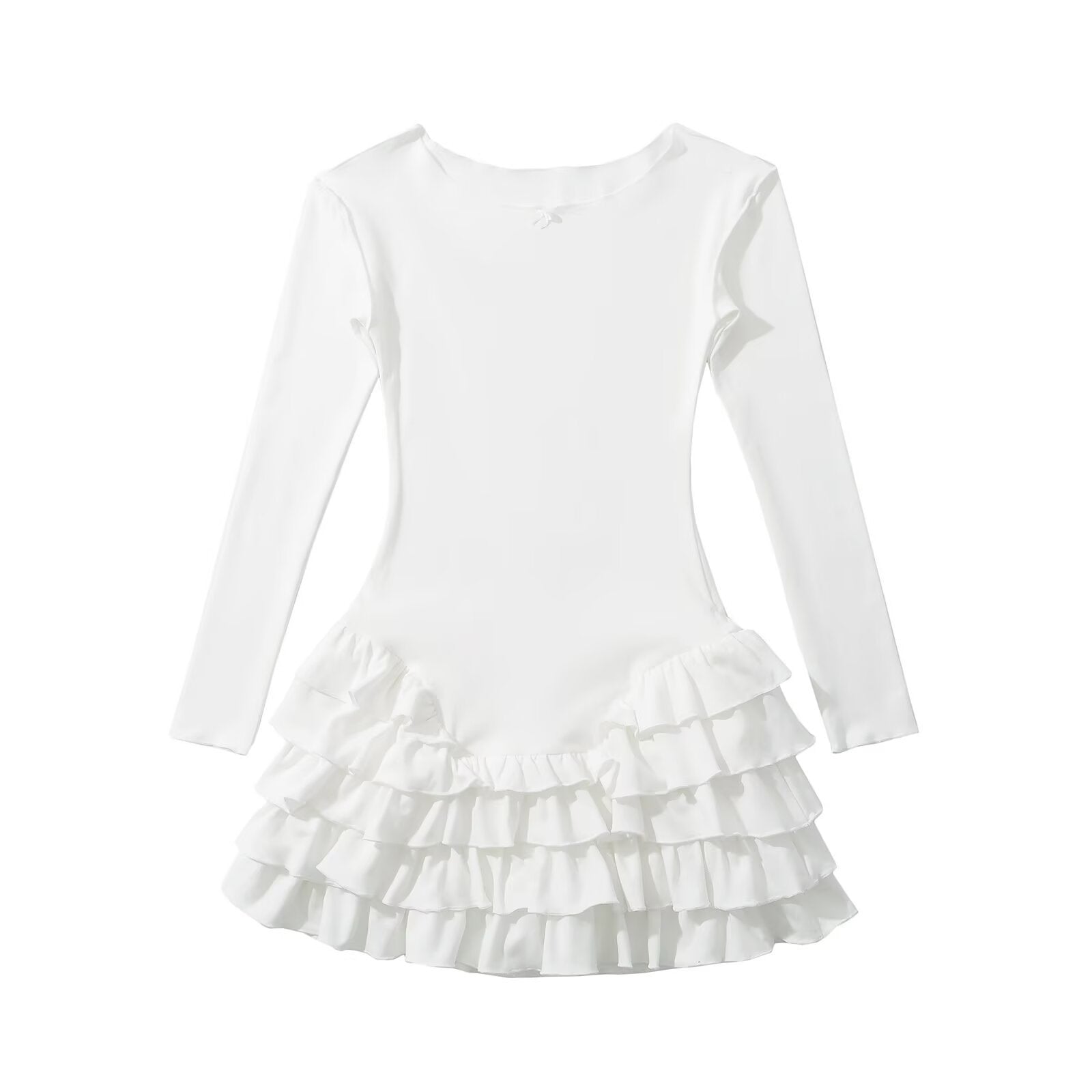 Damen Rüschens Mini-Kleid mit langen Ärmeln und ausgestelltem Saum WW