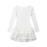 Damen Rüschens Mini-Kleid mit langen Ärmeln und ausgestelltem Saum WW