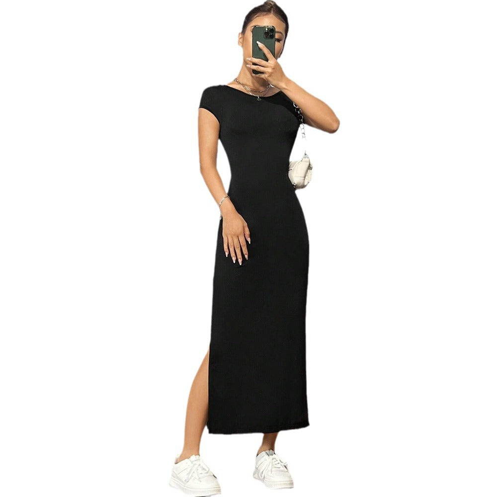 Damen figurbetontes Maxikleid mit kurzem Arm und elegantem Schnitt W&W