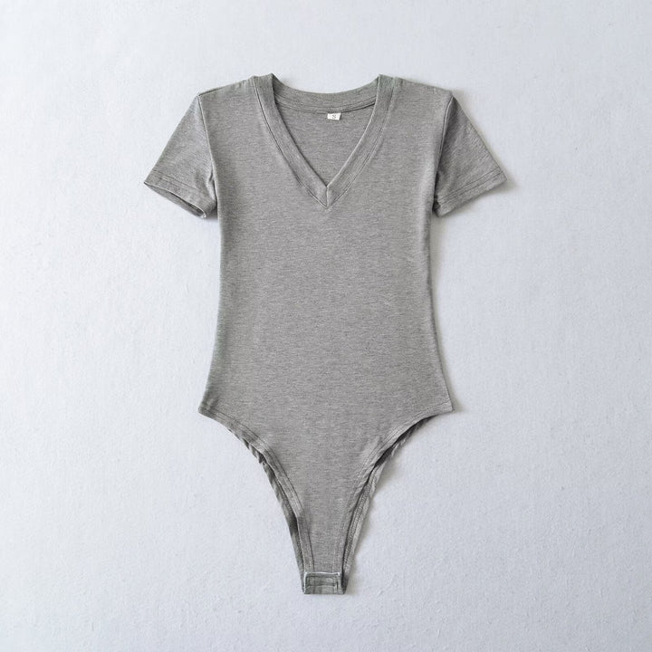 Damen Body mit tiefem V-Ausschnitt und kurzärmligem Design W&W Mode