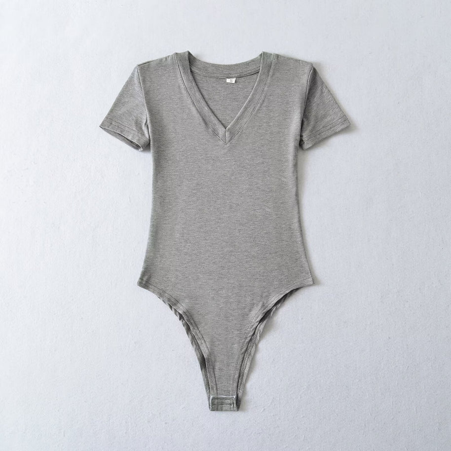 Damen Body mit tiefem V-Ausschnitt und kurzärmligem Design WW