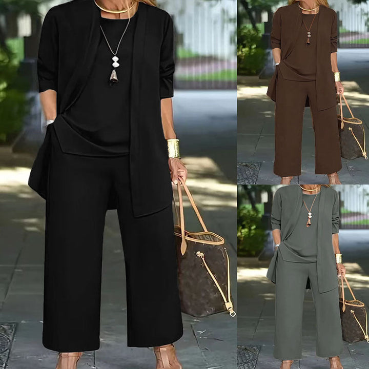 W&W Mode | Langarm-Cardigan-Weste Drei-Teile-Set