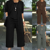 WW | Langarm-Cardigan-Weste Drei-Teile-Set