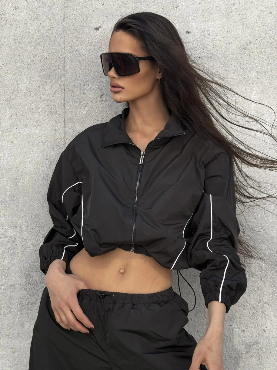 Damen Sportliche Windbreaker Jacke mit hohem Kragen WW