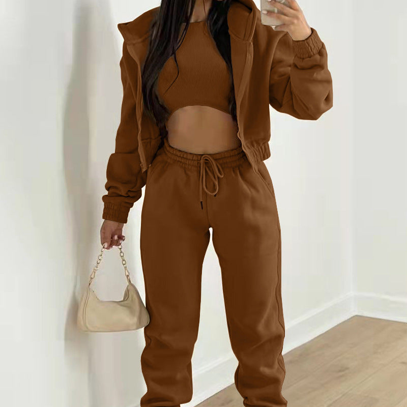 Damen Sportliches Zweiteiler-Set mit kurzem Oberteil und lässigen Jogginghosen WW
