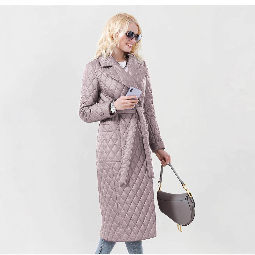 Damen Steppmantel mit Gürtel und hohem Kragen WW