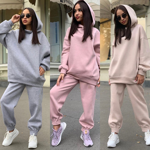 Damen Sportliches Hoodie- und Jogginghosen-Set im lässigen Design mit Kapuze WW