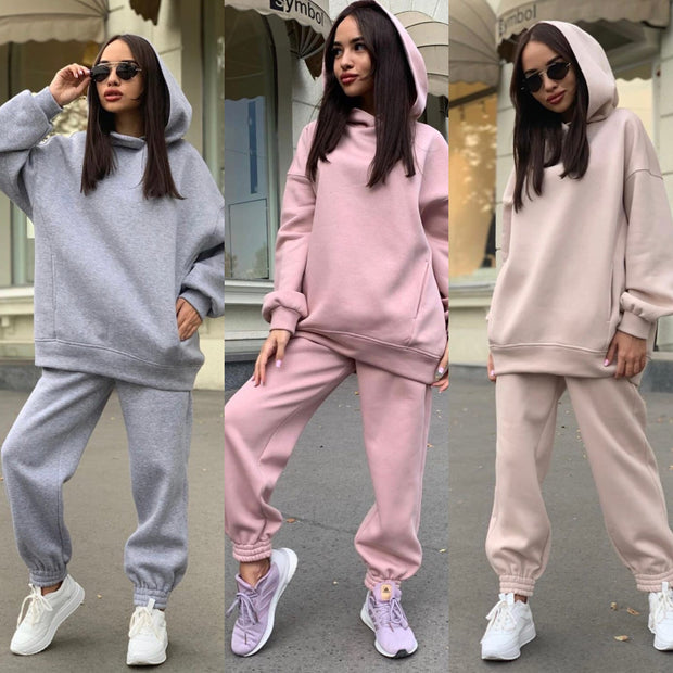 Damen Sportliches Hoodie- und Jogginghosen-Set im lässigen Design mit Kapuze WW