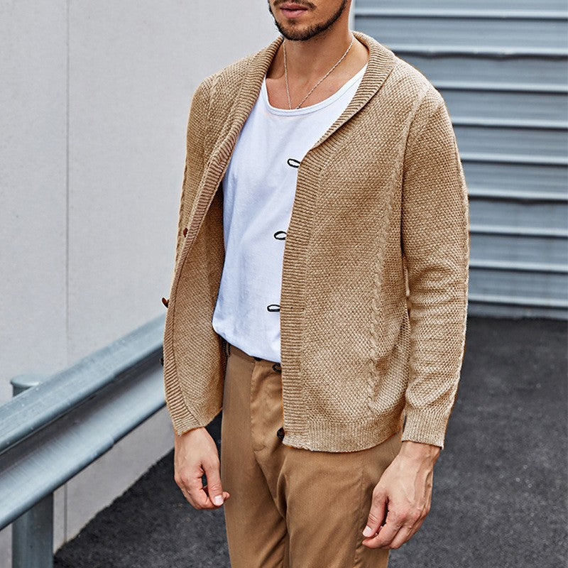 Herren kuschelige Strickjacke mit Schalkragen und praktischen Knöpfen WW