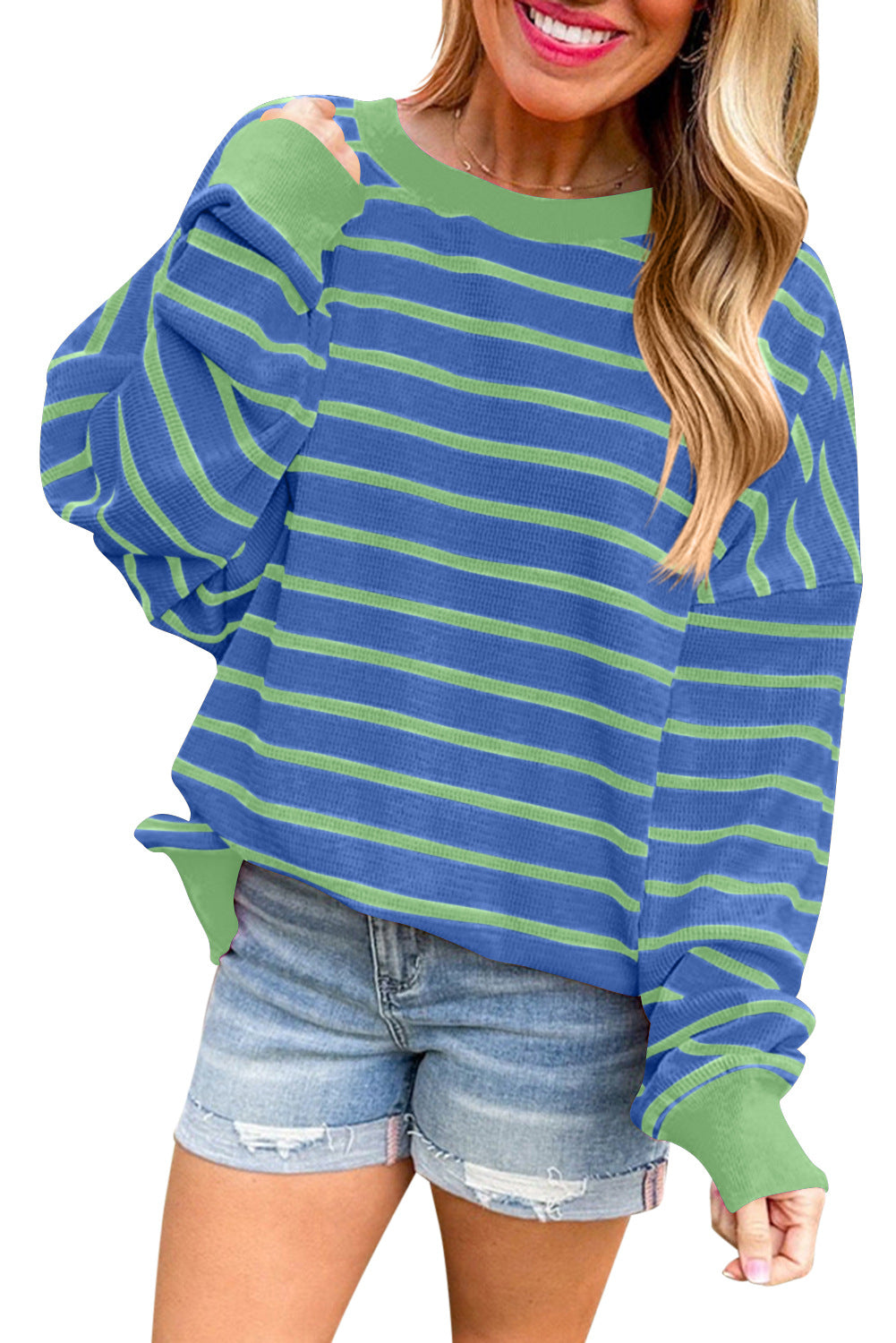 Damen lässiger und bequemer Pullover mit strukturiertem Rippenmuster und weitem Schnitt WW