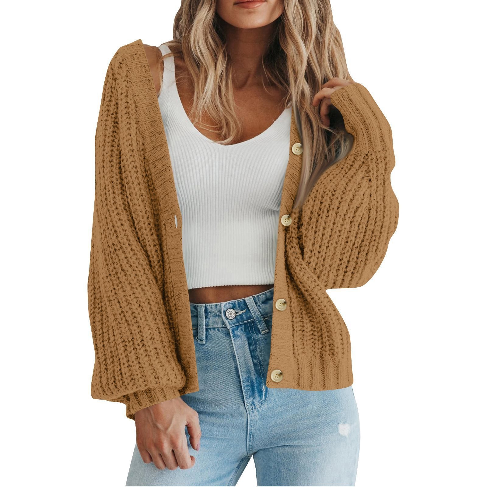Damen Grobstrick-Cardigan mit Knopfdetails und weitem Schnitt WW