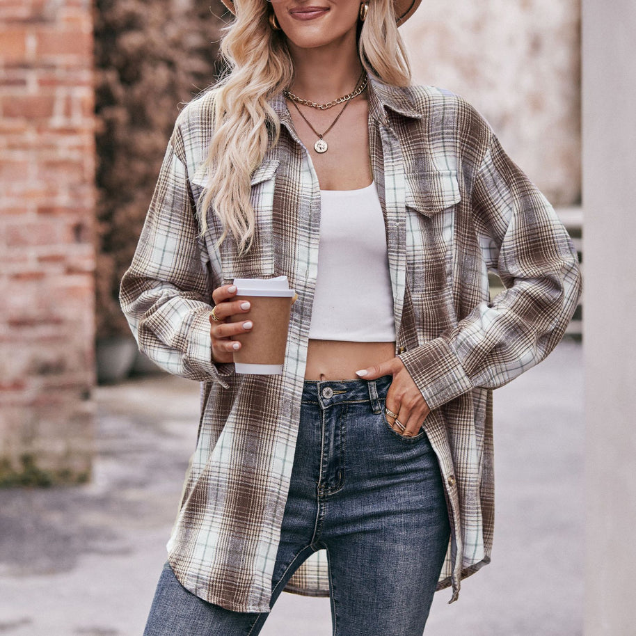 Damen kariertes Hemd mit knopfbarem Frontdesign und lässigem Knoten-Detail WW