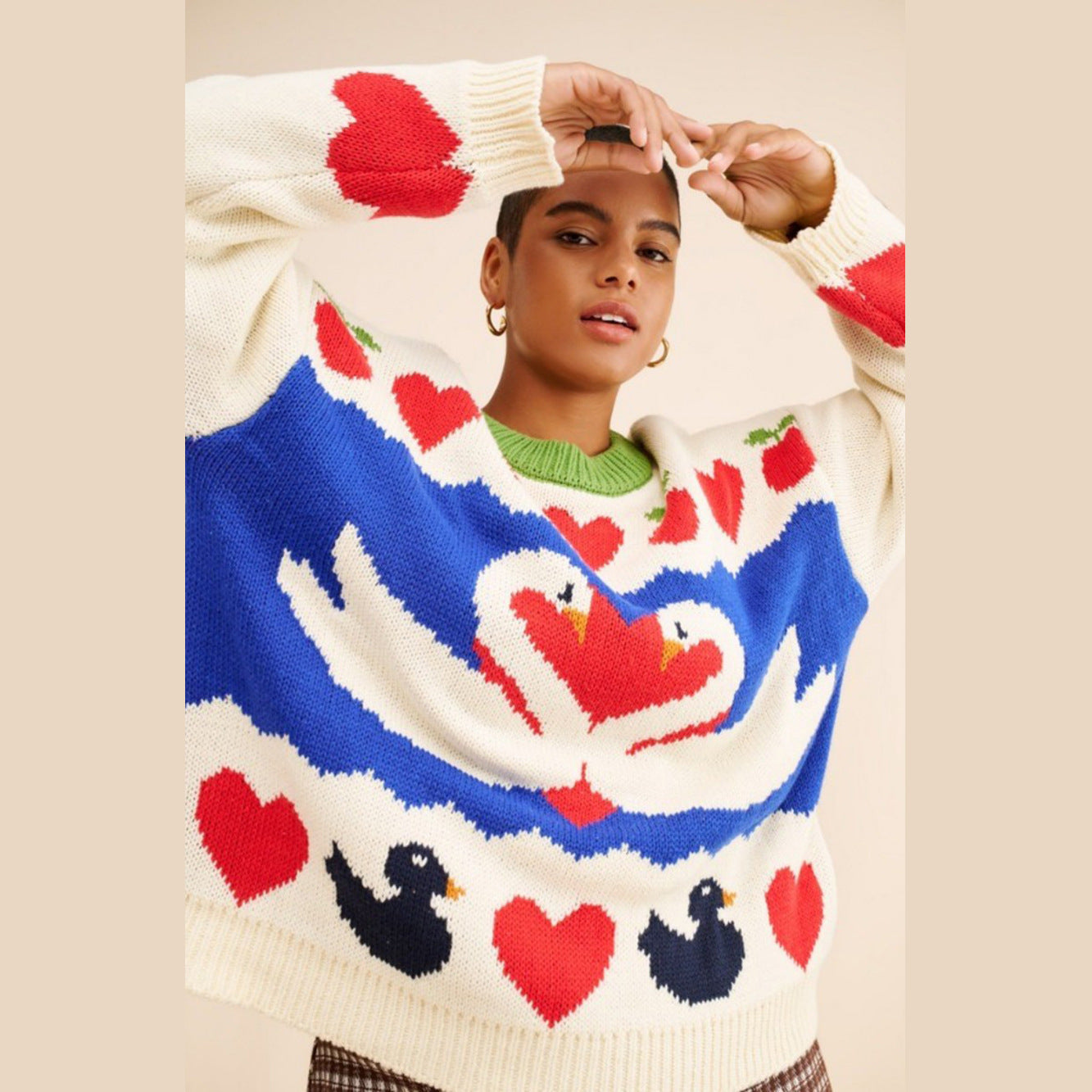 Damen Strickpullover mit Tiermotiv und farbenfrohen Akzenten WW