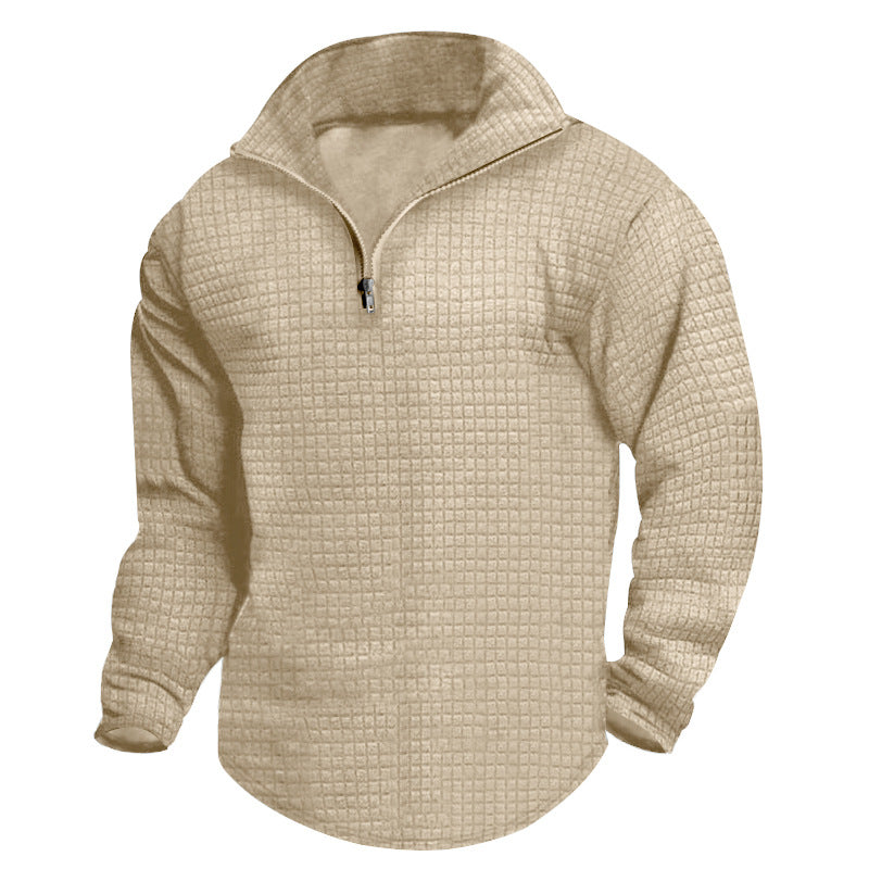 Herren strukturierter Fleece-Pullover mit hohem Kragen und halbem Reißverschluss WW