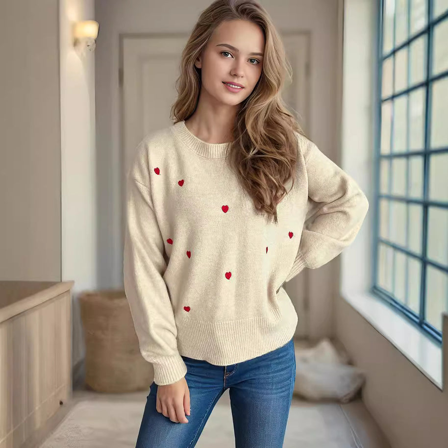 Damen Pullover mit verspieltem Herzdesign WW