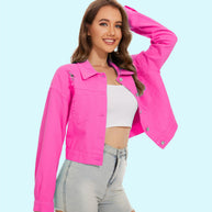 Damen Jeansjacke im lässigen Crop-Style mit fransigen Details WW