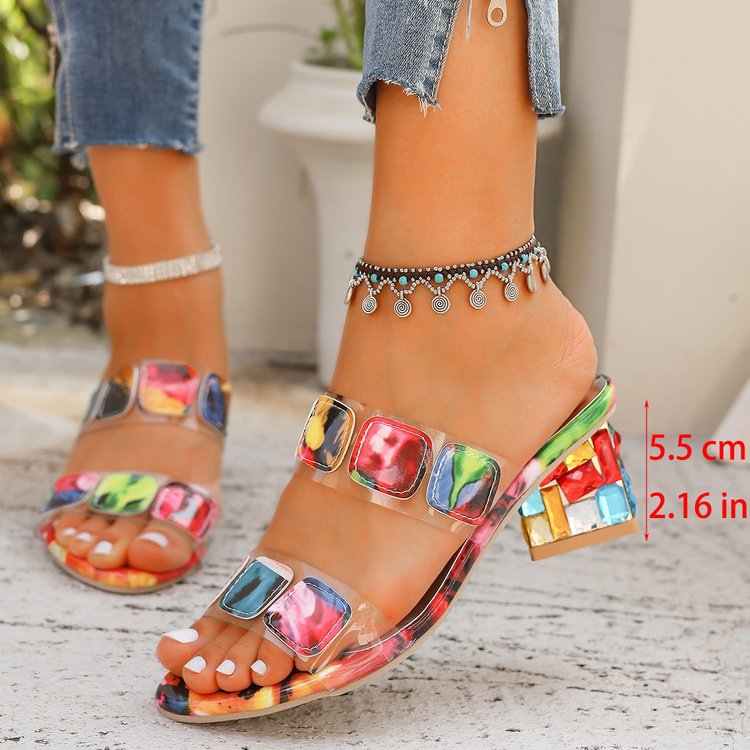 Damen Transparente Sandalen mit bunten, geometrischen Akzenten W&W Mode