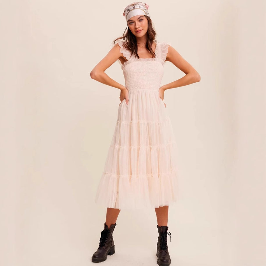 Damen romantisches Maxikleid mit Rüschendetails WW