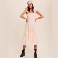 Damen romantisches Maxikleid mit Rüschendetails WW