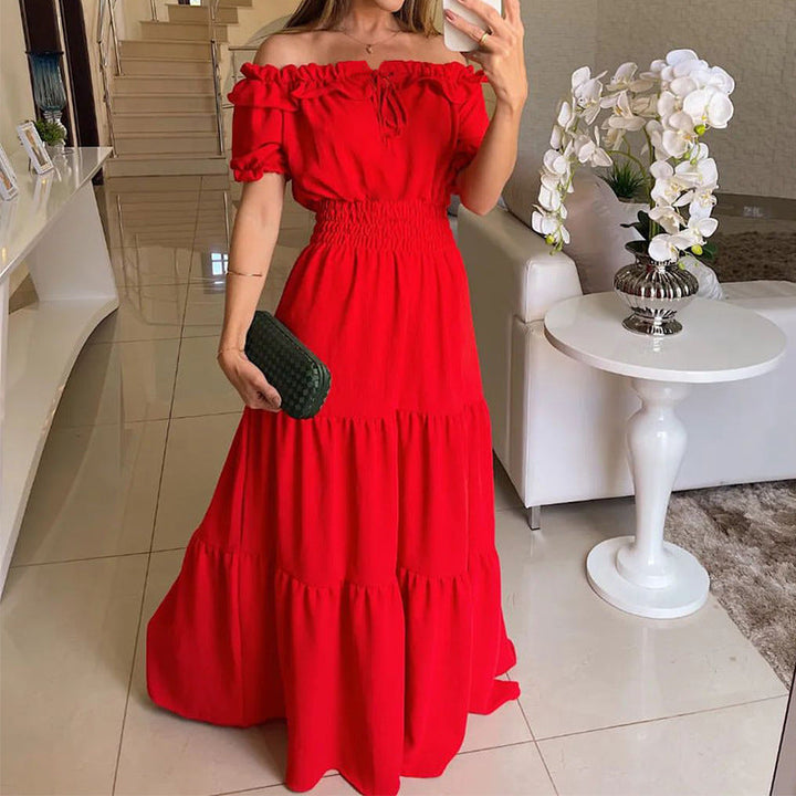Damen Maxikleid mit Off-Shoulder Design und Volant-Ärmeln W&W Mode