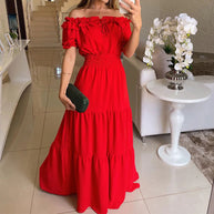 Damen Maxikleid mit Off-Shoulder Design und Volant-Ärmeln WW