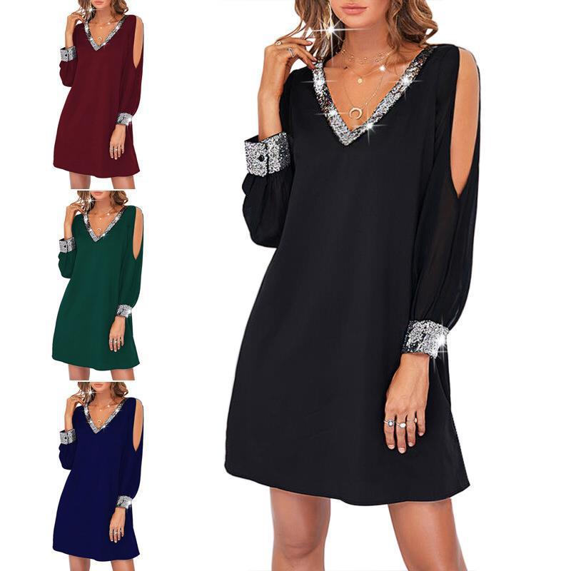 Damen Ärmelloses V-Ausschnitt Kleid mit funkelnden Details WW
