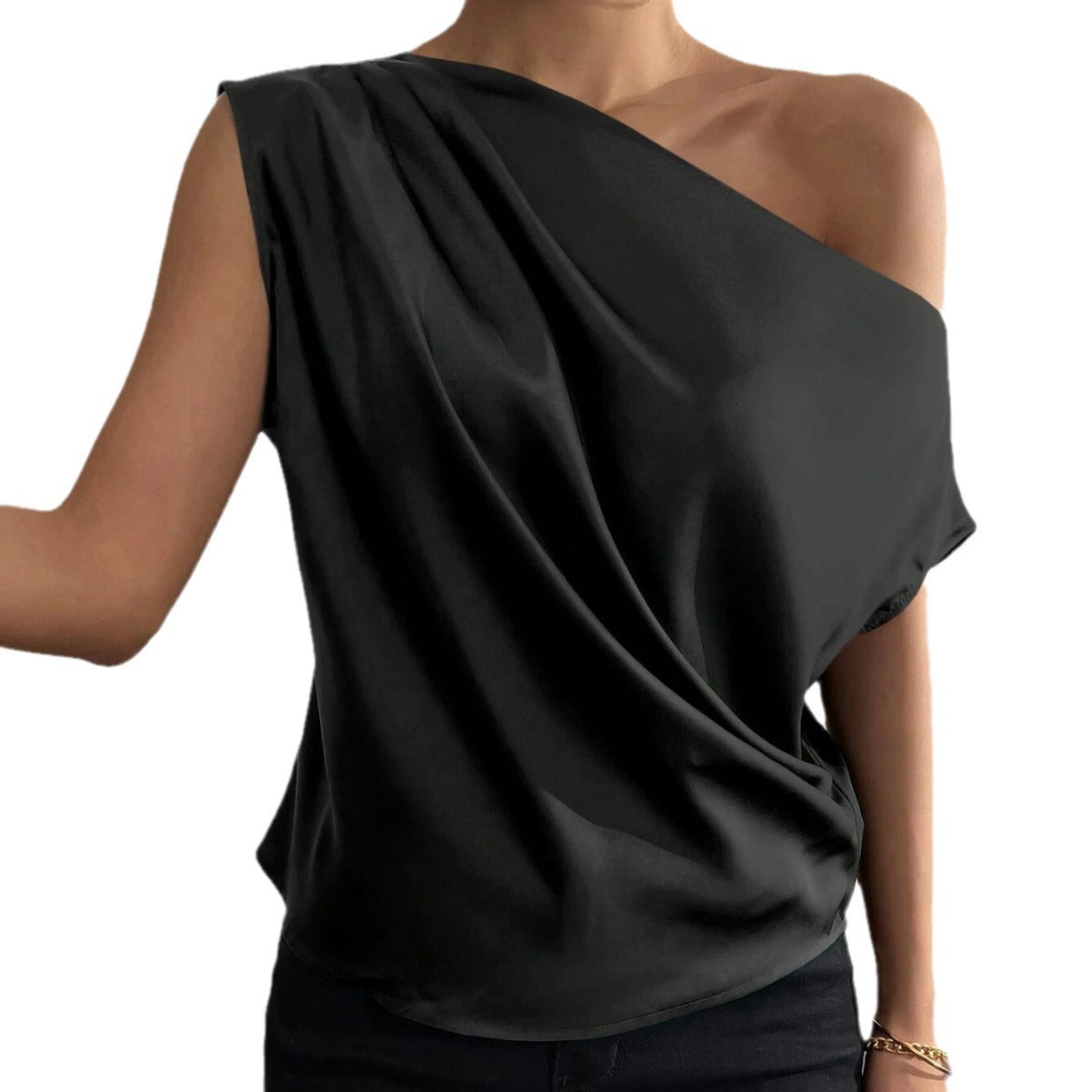Damen asymmetrisches Top mit Drapierung und elegantem Schnitt WW