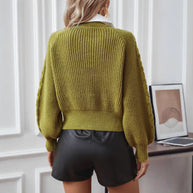 Damen Strickpullover mit stylischem Kragen WW