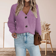 Damen Strickjacke mit tiefem V-Ausschnitt und dekorativen Knöpfen WW