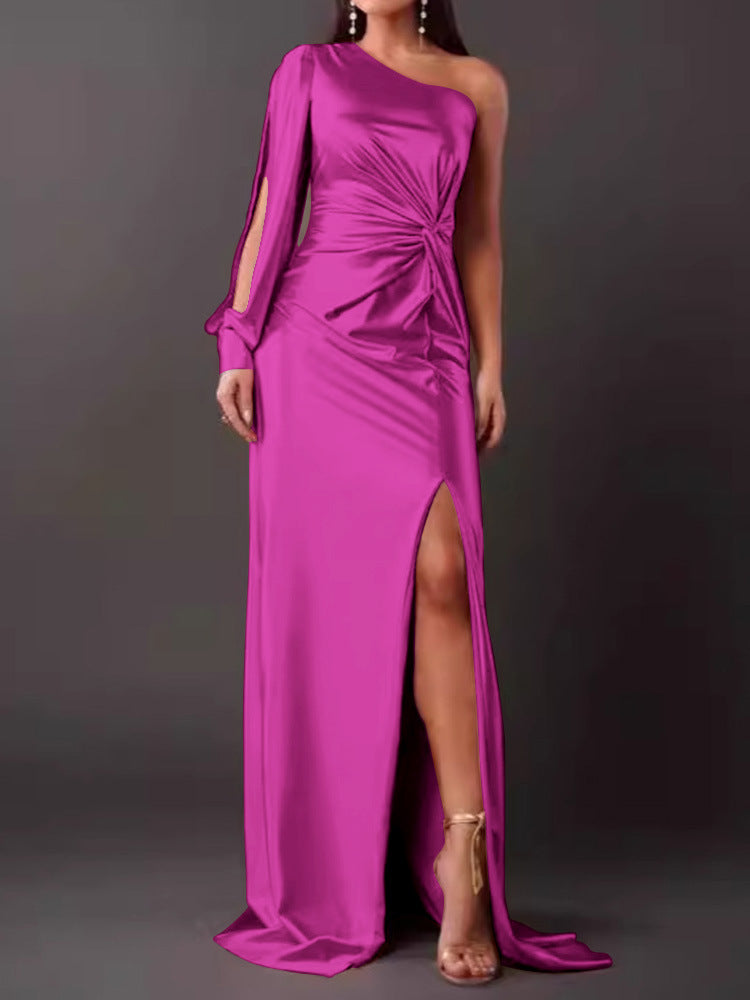 Damen Abendkleid mit asymmetrischem Ausschnitt und eleganter Faltenlegung WW