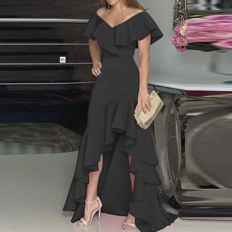 Damen Abendkleid mit asymmetrischem Rüschensaum WW