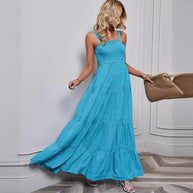 Damen Sommermaxikleid mit gerafftem Oberteil und asymmetrischem Saum WW