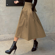 Damen A-Linien Rock mit hoher Taille und Falten WW