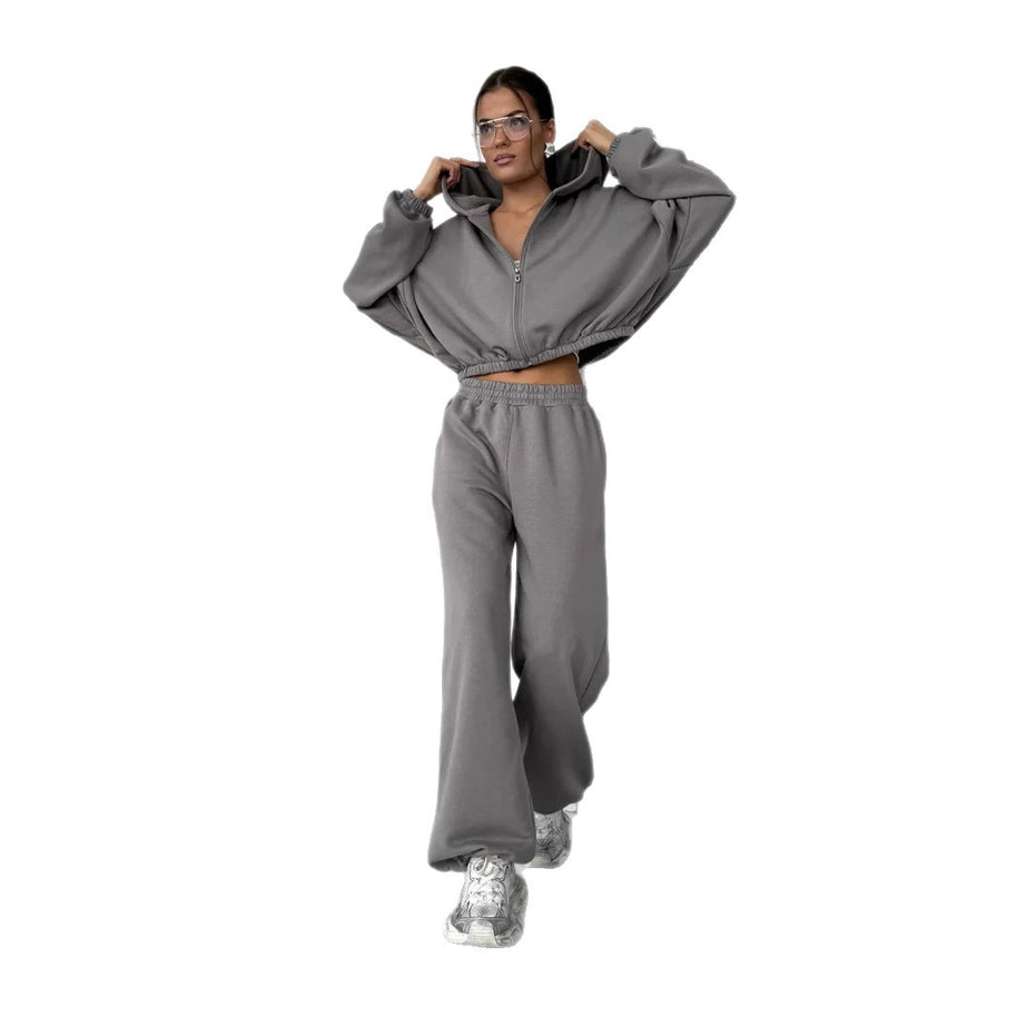 Damen sportliches und lässiges Tweed-Kapuzen-Set WW