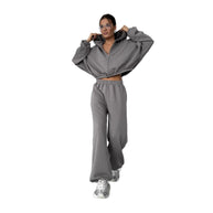 Damen sportliches und lässiges Tweed-Kapuzen-Set WW