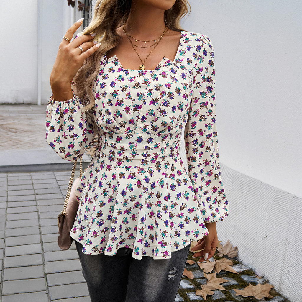 Damen Bluse mit Rüschendetails und floralem Muster WW