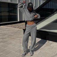 Damen sportlicher Fleece-Loungewear-Anzug mit hohem Kragen WW