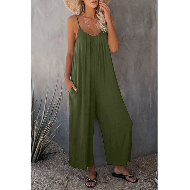 Damen Lässiger Jumpsuit mit weitem Schnitt und praktischen Taschen WW