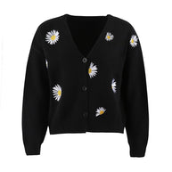 Damen Strickjacke mit Blumenstickerei und V-Ausschnitt WW