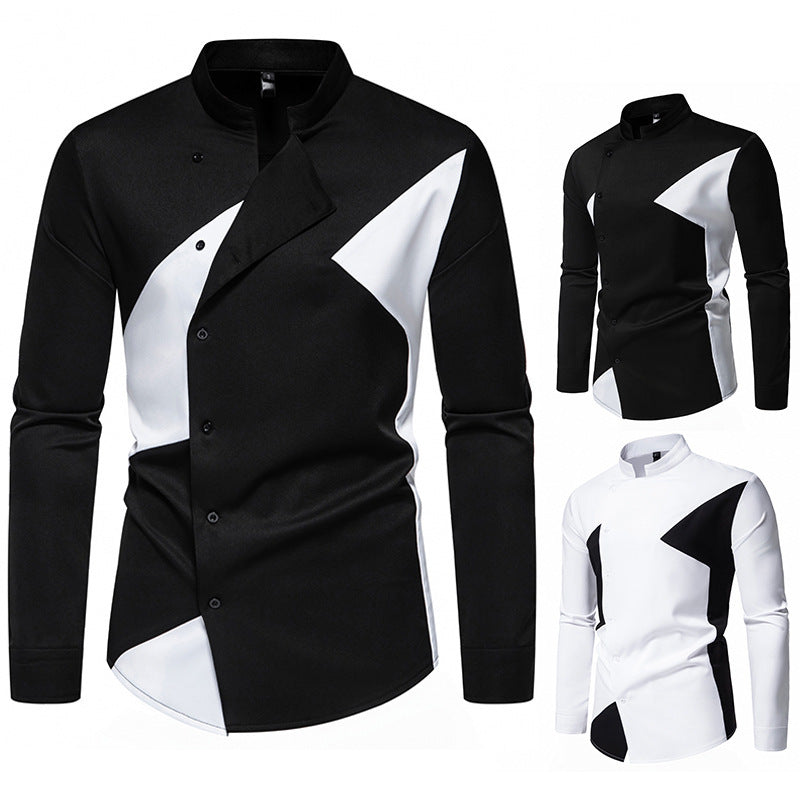 Herren modisches Designerhemd mit asymmetrischem Schnitt und innovativem Knopfdesign WW