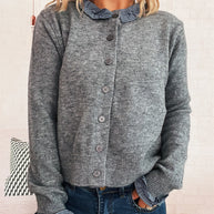 Damen Strickjacke mit abnehmbaren Kragen und Knopfdetails WW