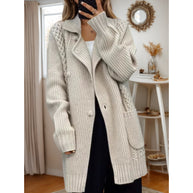 Damen Strickjacke mit taillierbarem Gürtel und strukturiertem Zopfmuster WW