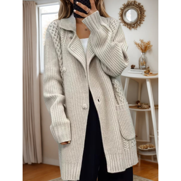 Damen Strickjacke mit taillierbarem Gürtel und strukturiertem Zopfmuster WW