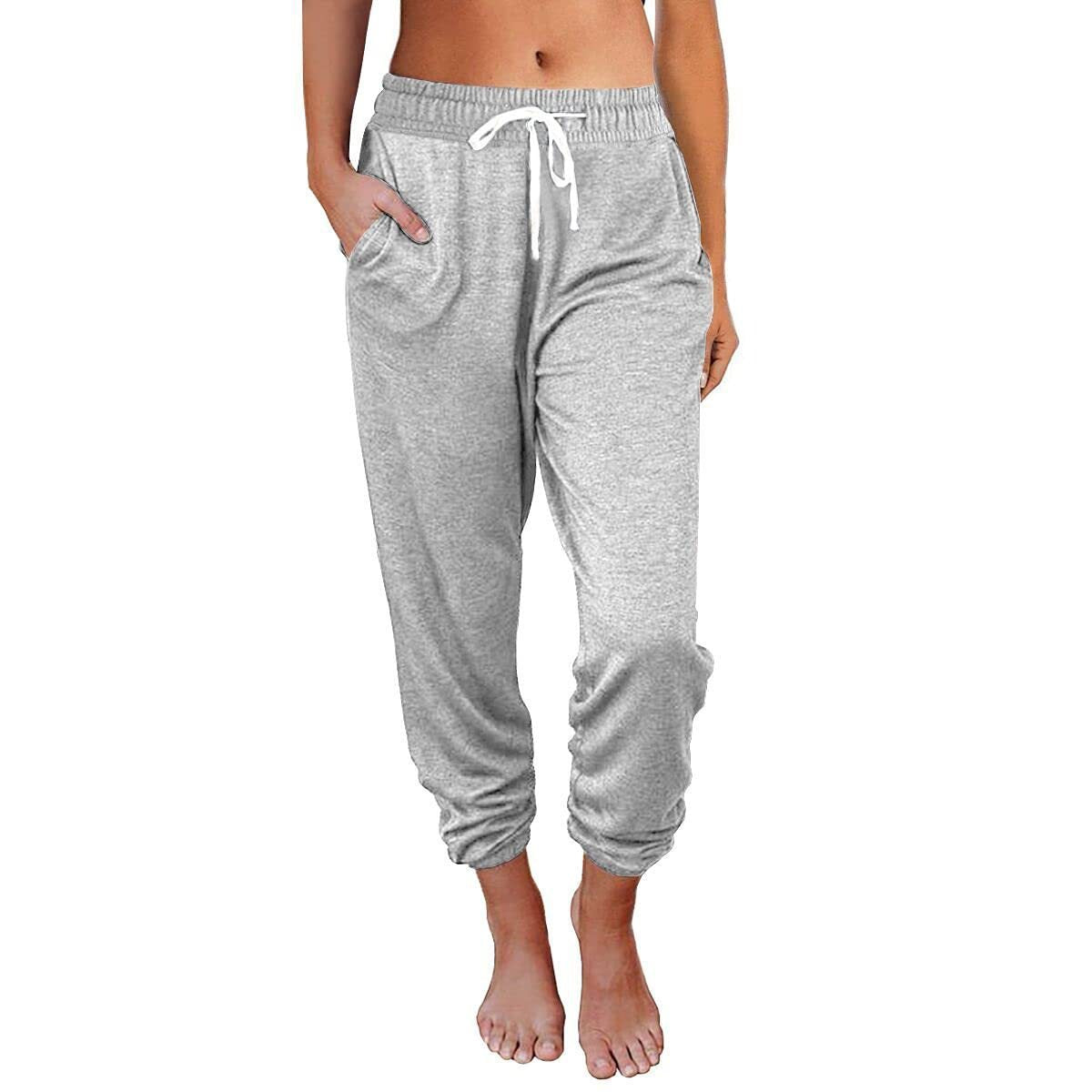 Damen Bequeme und lässige Jogginghose mit elastischem Bund und seitlichen Taschen WW