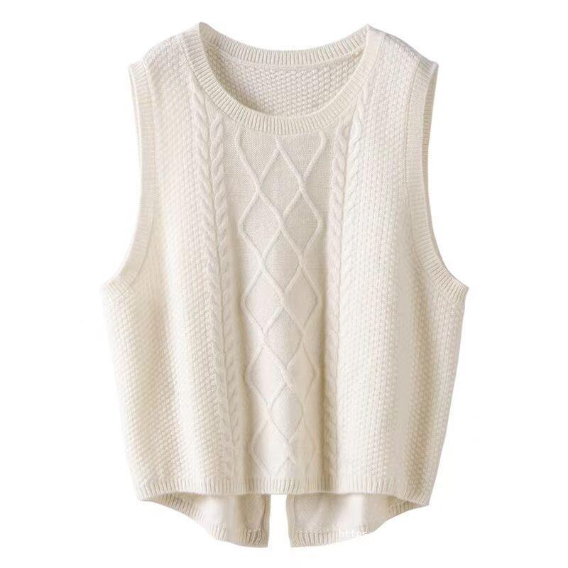 Damen Ärmellose Strickweste mit Zopfmuster und modernen Details WW