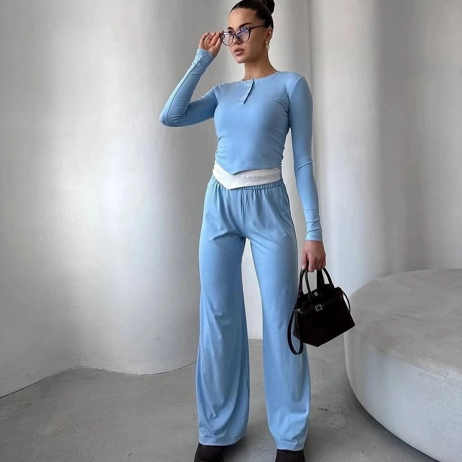 Damen bequeme Lounge-Hose und langärmliges Oberteil-Set WW